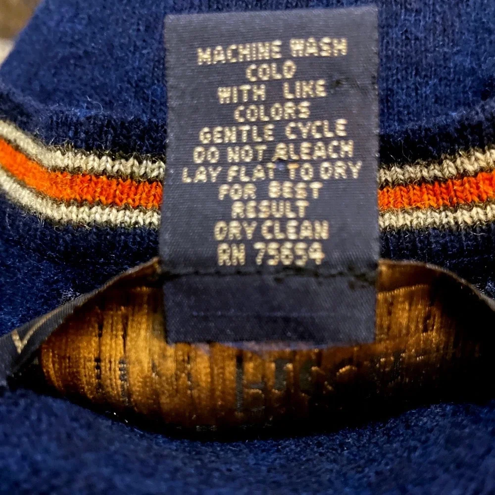 Abercrombie Fitch Mens Navy Blue V Neck Sweater Size L Wool Cotton Blend Trim